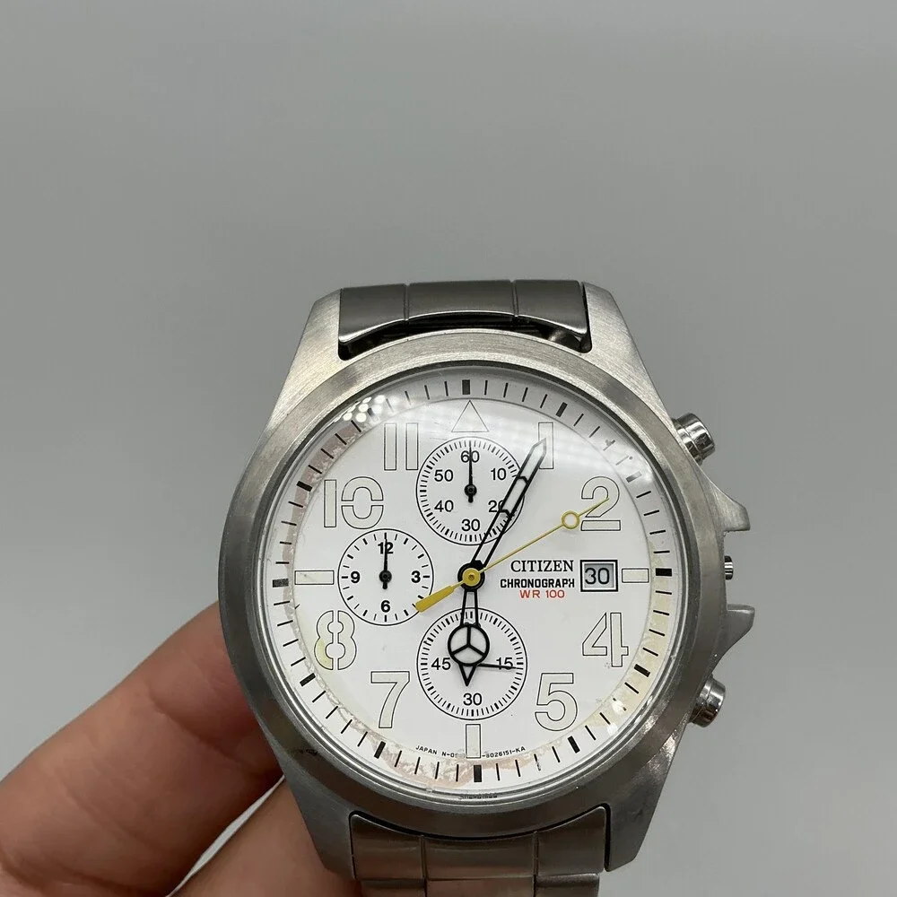 Citizen Chronograph WR100 Mens Watch 40mm Stainless For Parts Not Running